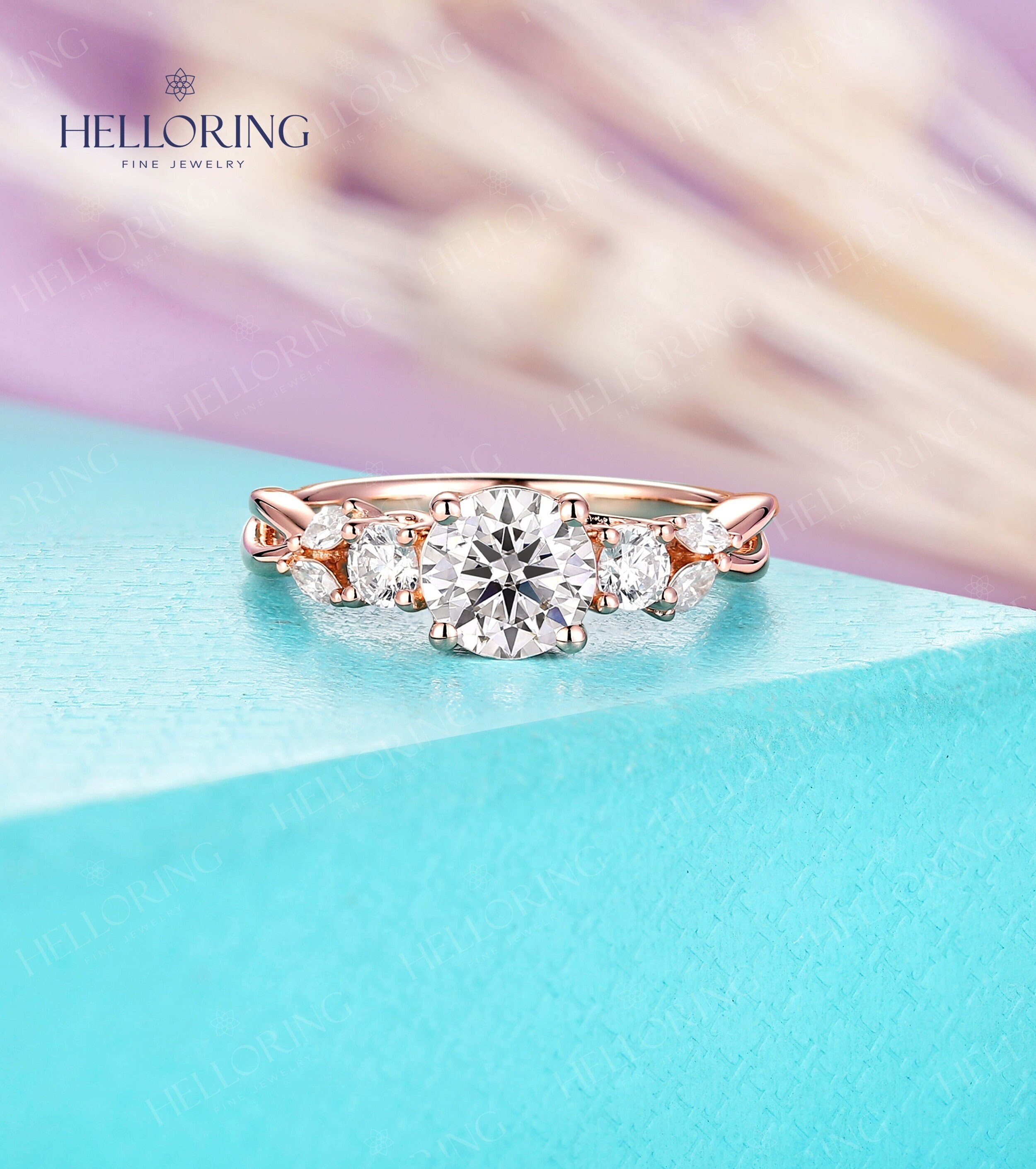 ラウンドシェイプ モアッサナイト エンゲージリング ヴィンテージ