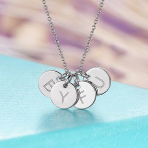 Modern Two Initial Pendant Rose Gold Plating Custom Disk Engraved Pendant Unique Family Memorial Necklace Special Mother's Gift For Her image 7