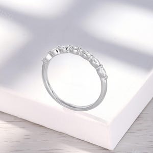 Vintage Marquise Cut Diamond Wedding Band, Handmade White Gold Band, Delicate Seven Stone Ring, Stacking Matching Ring, Bridal Promise Ring image 7
