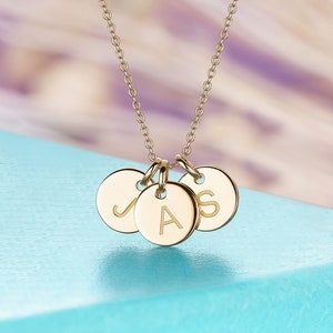 Modern Two Initial Pendant Rose Gold Plating Custom Disk Engraved Pendant Unique Family Memorial Necklace Special Mother's Gift For Her image 6