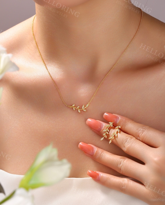 Leaf Moissanite Jewelry Set Nature Inspired Wedding Set Charming