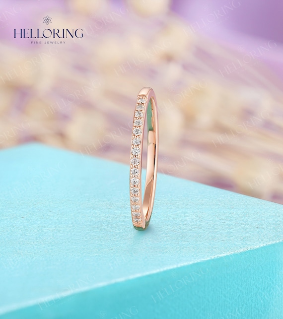 Classic Antique Round Moissanite Wedding Band 14K Yellow Gold Pave Ring Vintage Stackable Wedding Ring Simple Bridal Band Anniversary Ring