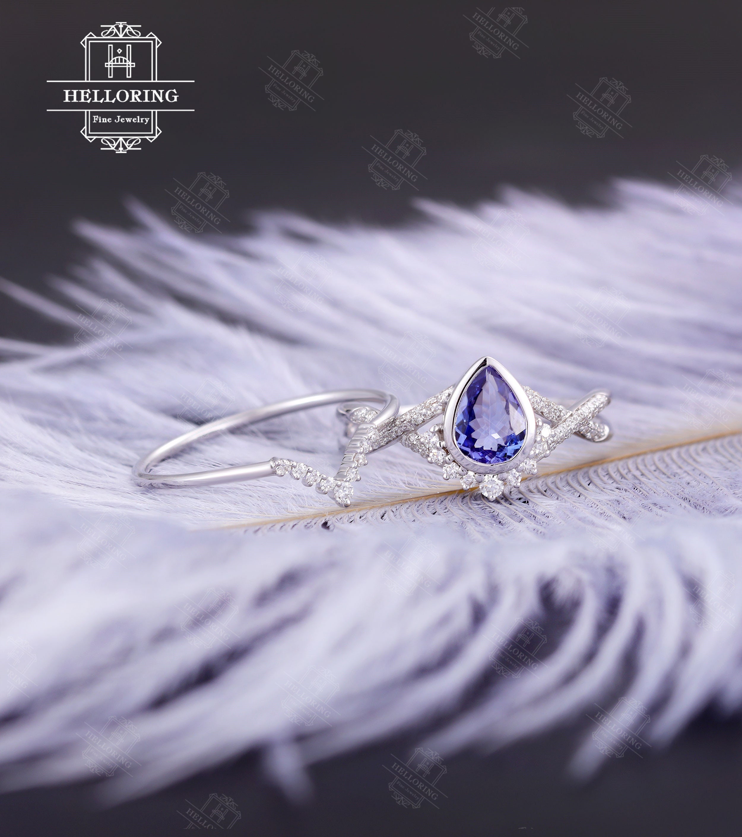 Tanzanite Engagement Ring Set White Gold Vintage Wedding Ring - Etsy