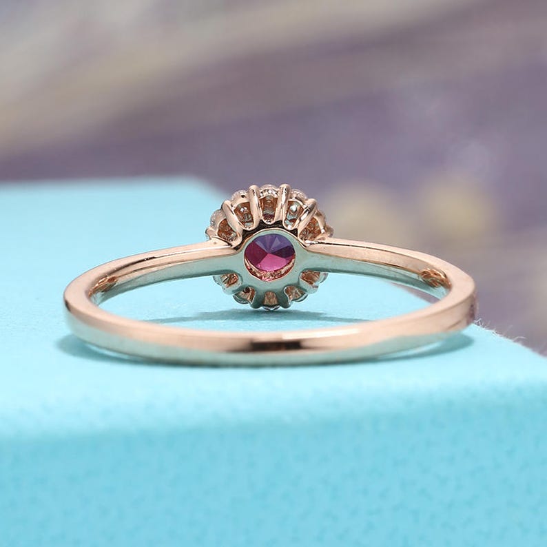 Ruby Engagement Ring rose gold curved wedding band Art Deco Unique Vintage Diamond July birthstone Bridal set Women Anniversary ring image 5