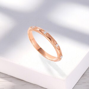Art Deco Opal Wedding Band: Rose Gold Stacking Engraved Bridal Ring, Birthstone Anniversary Promise Ring image 5