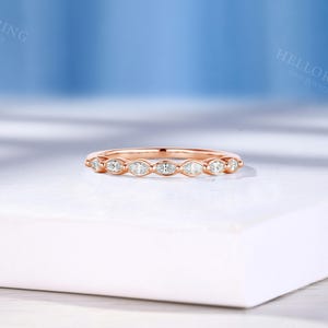 Vintage Marquise Cut Diamond Wedding Band, Handmade White Gold Band, Delicate Seven Stone Ring, Stacking Matching Ring, Bridal Promise Ring image 8