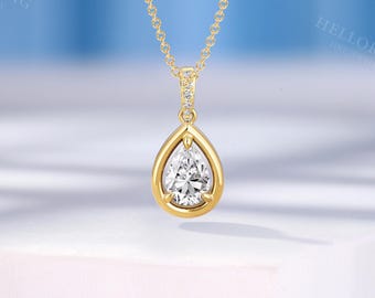 Dainty Pear Moissanite Pendant, Solid Gold Teardrop-Shaped Bridal Jewelry, Custom Birthstone Pendant, Birthday Anniversary Gift for Her