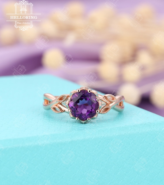 Vintage Art Deco Square Amethyst Diamond Ring Size 7.25 | Chairish