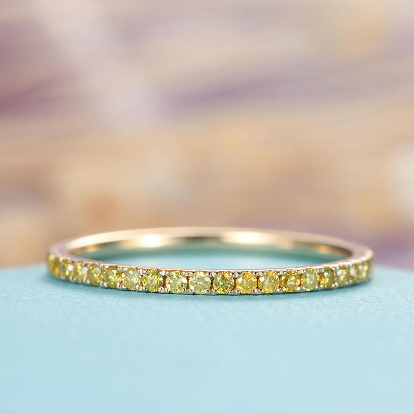 Yellow Diamond Wedding Band Full Eternity stacking Birthstone | Etsy