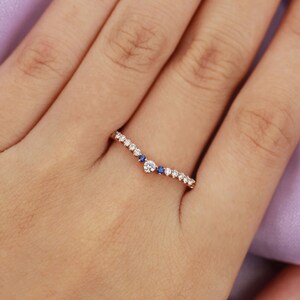 Moissanite wedding bands Women Rose gold Sapphire Dainty Unique Matching Stacking Micro pave Half eternity Bridal Anniversary Promise ring image 8