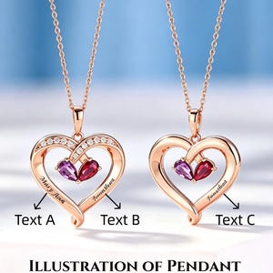 Custom Two Stone Necklace, Birthstone Pendant, Sterling Silver Necklace, Engravable Pendant For Women and Men, Love Necklace -By HelloRing image 8