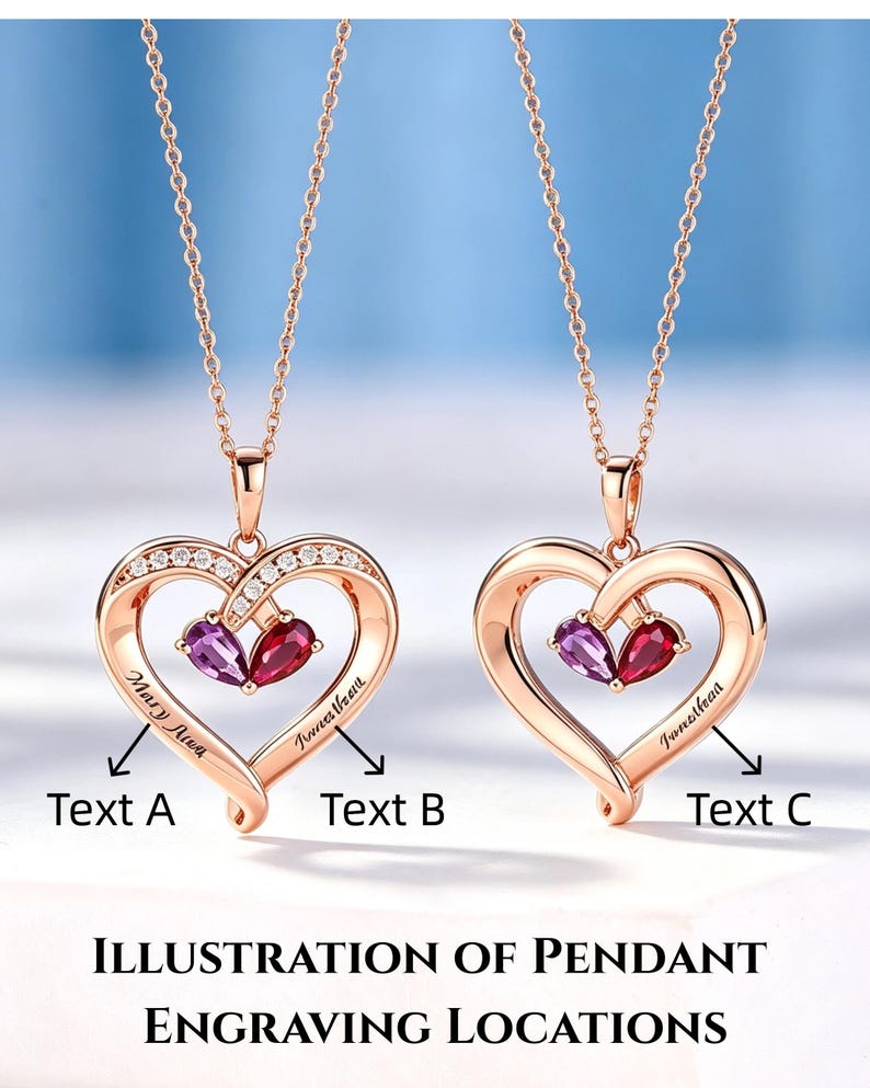 Custom Two Stone Necklace, Birthstone Pendant, Sterling Silver Necklace, Engravable Pendant For Women and Men, Love Necklace -By HelloRing image 8