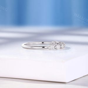 Vintage Marquise Cut Diamond Wedding Band, Handmade White Gold Band, Delicate Seven Stone Ring, Stacking Matching Ring, Bridal Promise Ring image 5