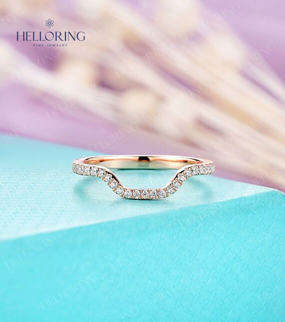 Vintage Round Cut Moissanite Wedding Band 14K 18K Rose Gold