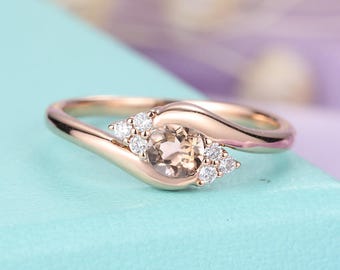 morganite engagement ring rose gold vintage simple Unique cluster Seven Stone Vintage diamond Alternative Bridal Anniversary  Promise ring