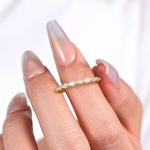 Vintage Marquise Cut Diamond Wedding Band, Handmade White Gold Band, Delicate Seven Stone Ring, Stacking Matching Ring, Bridal Promise Ring image 3