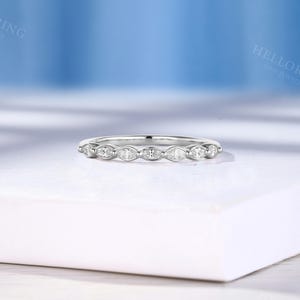 Vintage Marquise Cut Diamond Wedding Band, Handmade White Gold Band, Delicate Seven Stone Ring, Stacking Matching Ring, Bridal Promise Ring image 4