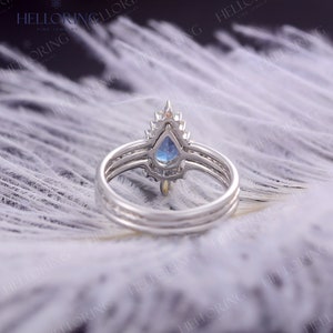 Alexandrite Engagement Ring Set White Gold Pear Cut Opal Wedding Band ...