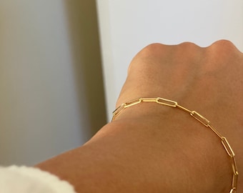 Waterproof and Never Tarnish kelistom 14K Gold Filled Paperclip Chain Bracelet for Women and Teen Girls 7/” Rectangle Link Bracelets