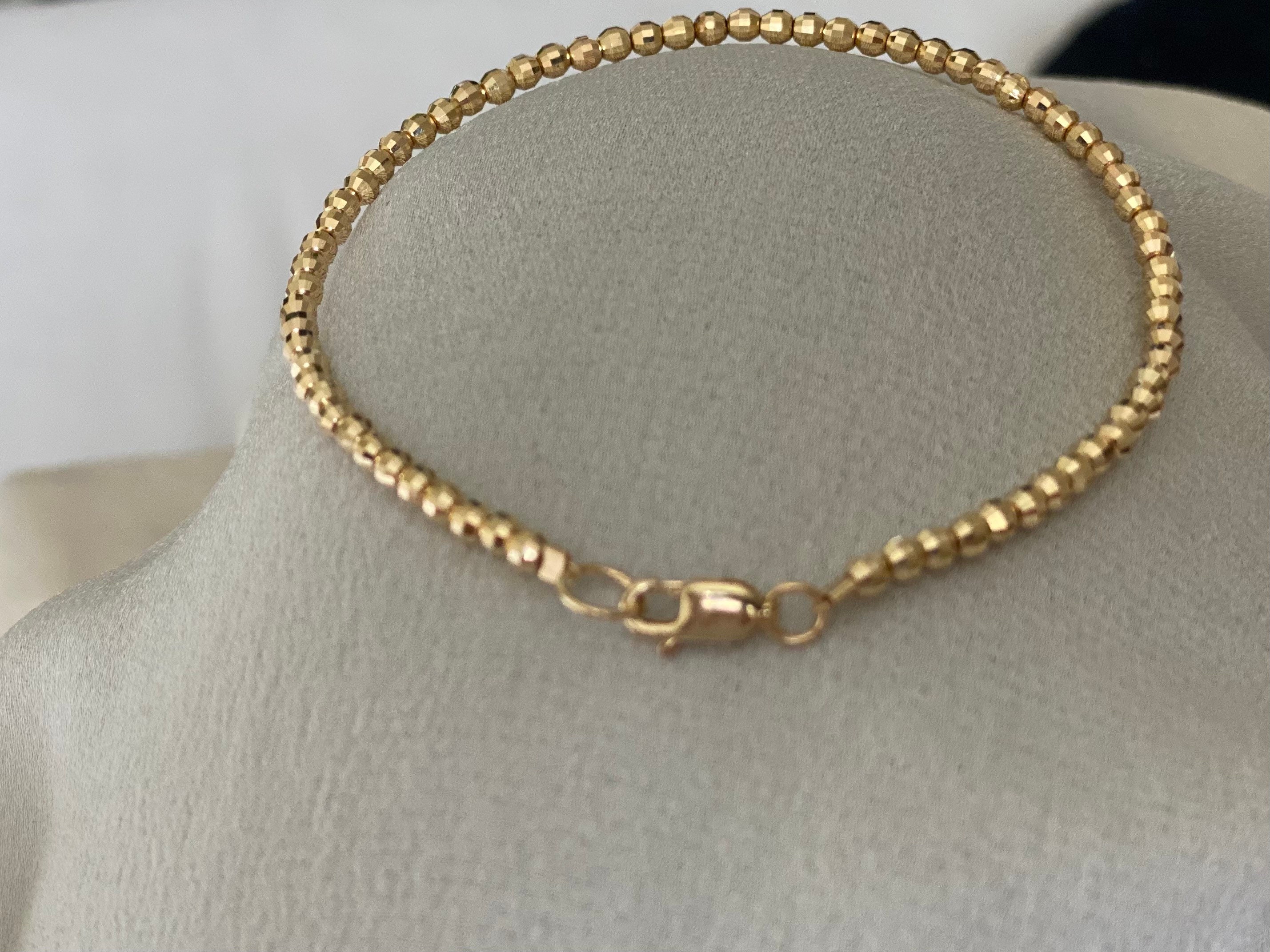 Solid Gold Beads Bracelet. 14k Yellow Gold. Stackable | Etsy