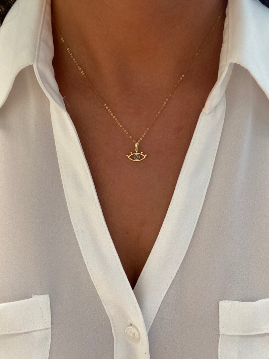 Evil Eye Sterling Silver Pendant Necklace plated in 14K Gold