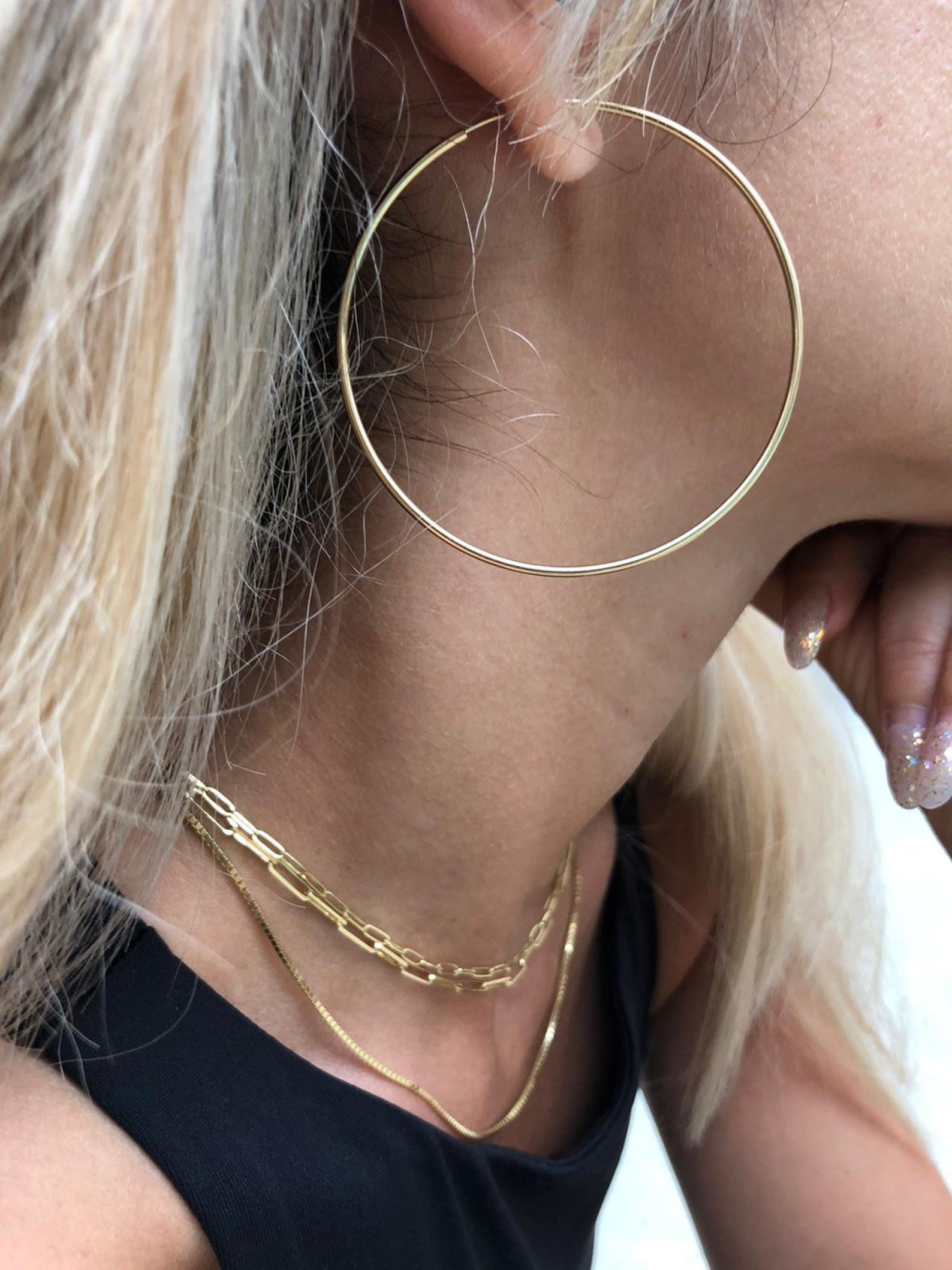 14k Yellow Gold Large Hoop Earrings. Endless Hoops Etsy