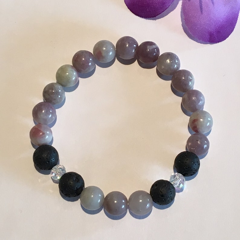 Lilac Jasper With Black Lava Diffuser Bracelet Aromatherapy Etsy Canada
