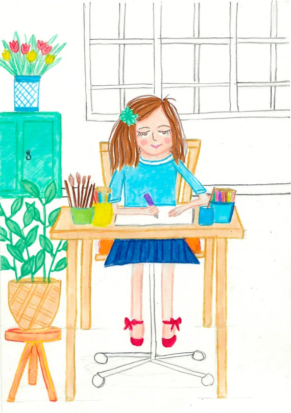 Girl Drawing Print Love Art Love Drawing Childrens Hobby Etsy