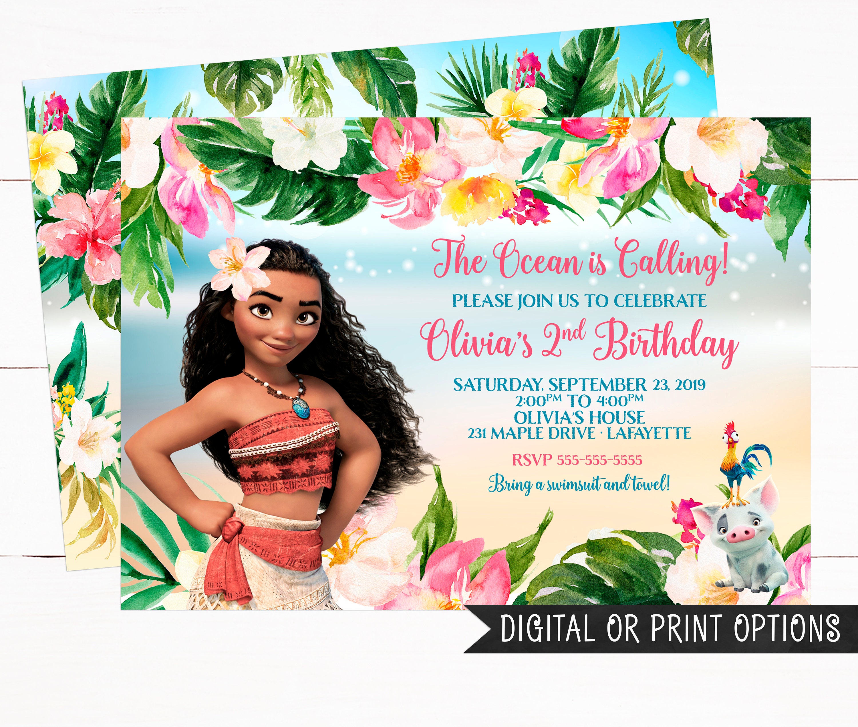 Moana Invitation Girl Invitations Moana Birthday Etsy