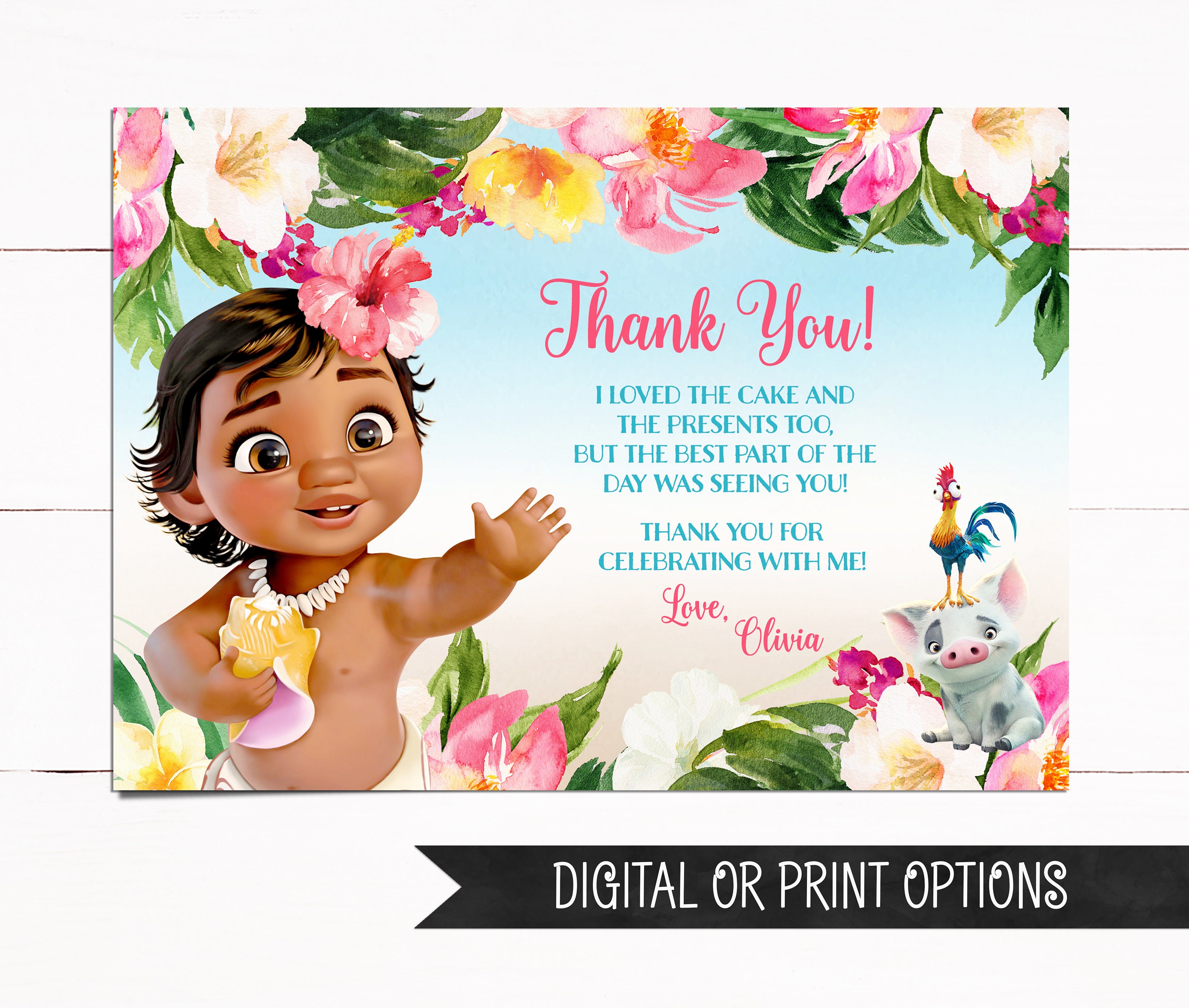 Baby Moana Thank You Moana Thank You Card Personalized Moana | Etsy