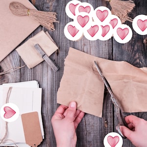 Stickers cœur, autocollants cœurs,  stickers Amour, stickers coeur rouge, coeur aquarelle - Amour- Mariage - Lot de 48
