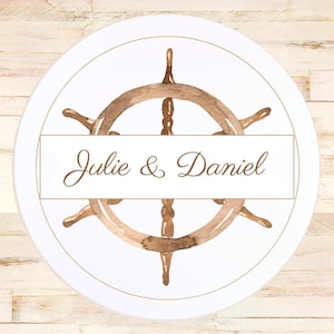 Etiquettes Autocollantes pour Mariage Gouvernail I Stickers personnalisés Thème Marin I Autocollant Cadeau Invité I Communion - Baptême