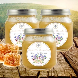 Etiquettes pot de miel personnalisées, Stickers Miel de Fleurs, , Etiquettes Pot de Miel -Stickers miel - Diff. Tailles