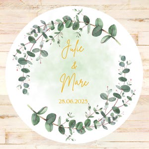 Stickers Aquarelle Eucalyptus I Etiquettes personnalisées IStickers Mariage I  Cadeau de Mariage Autocollant Remerciement I Stickers Ronds