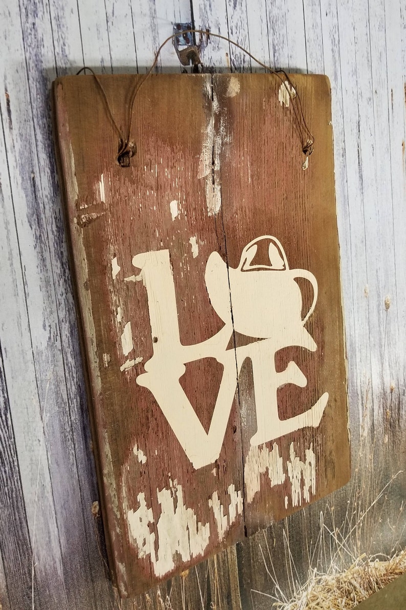 Wood Plaque Wall Decor Love Cowboy Hat Shabby Chic Rustic Image 0