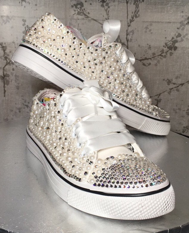 Custom Wedding Sneakers. Swarovski & Pearls - Etsy