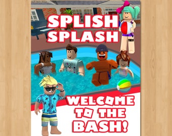 Roblox Pool Party Invitation Pool Party Roblox Birthday Etsy - roblox face kids sticker with images 7th birthday party ideas