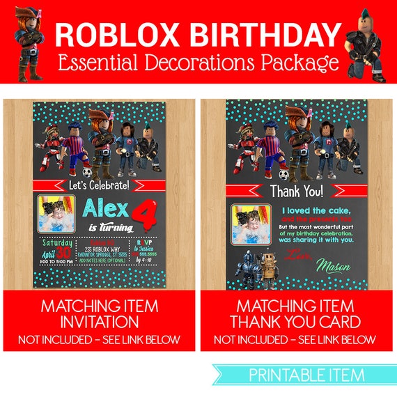 Roblox Birthday Party Package Chalkboard Teal Red Roblox Etsy - invitaciones roblox figuras accion en mercado libre mexico