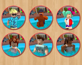 roblox pool party party cupcake toppers pool party roblox etsy