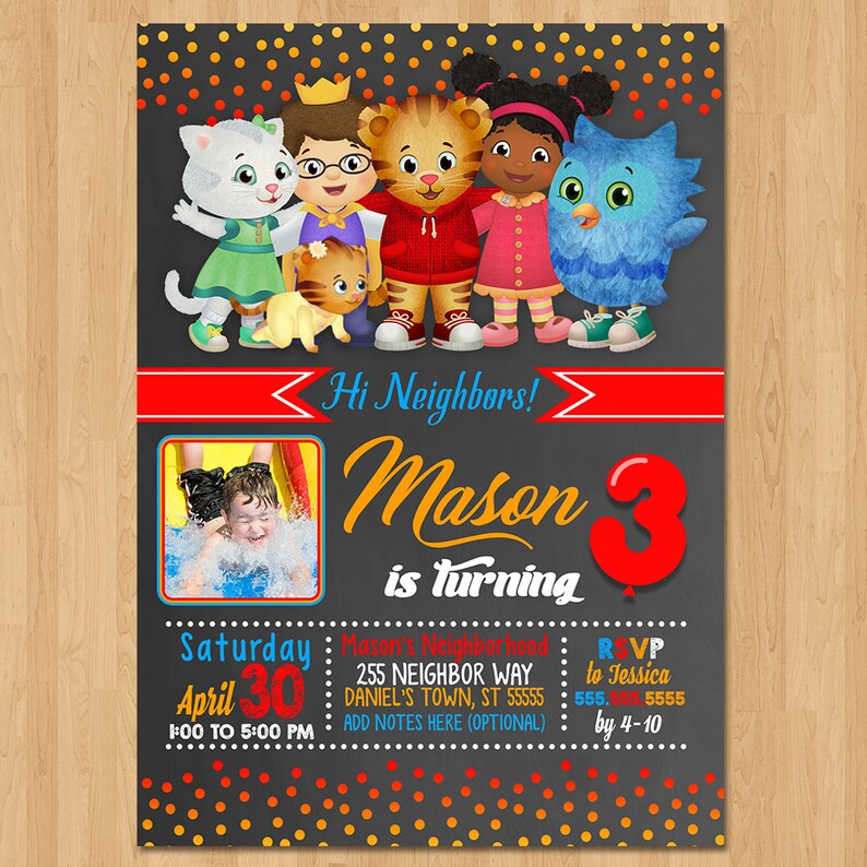 Daniel Tiger Invite Chalkboard Red Orange Blue Daniel Etsy