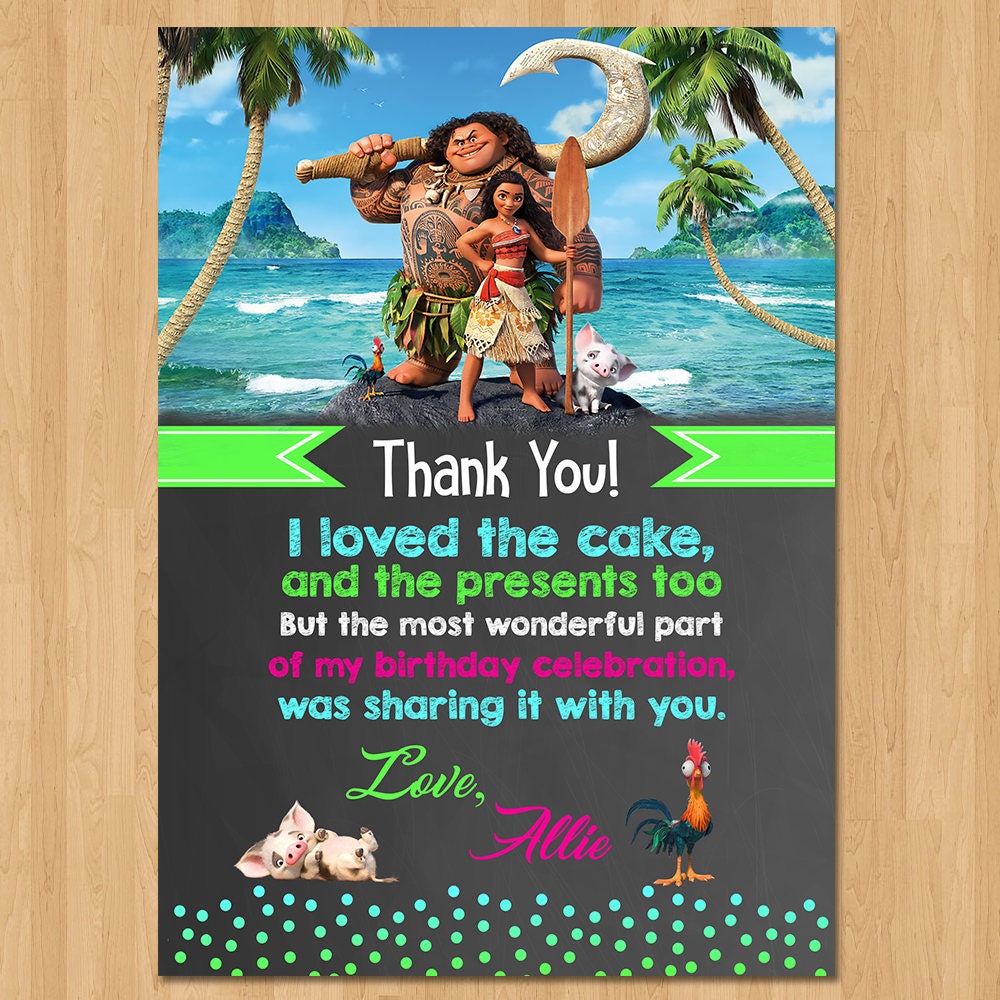 Moana Thank You Card Chalkboard Pink Moana Birthday Party | Etsy