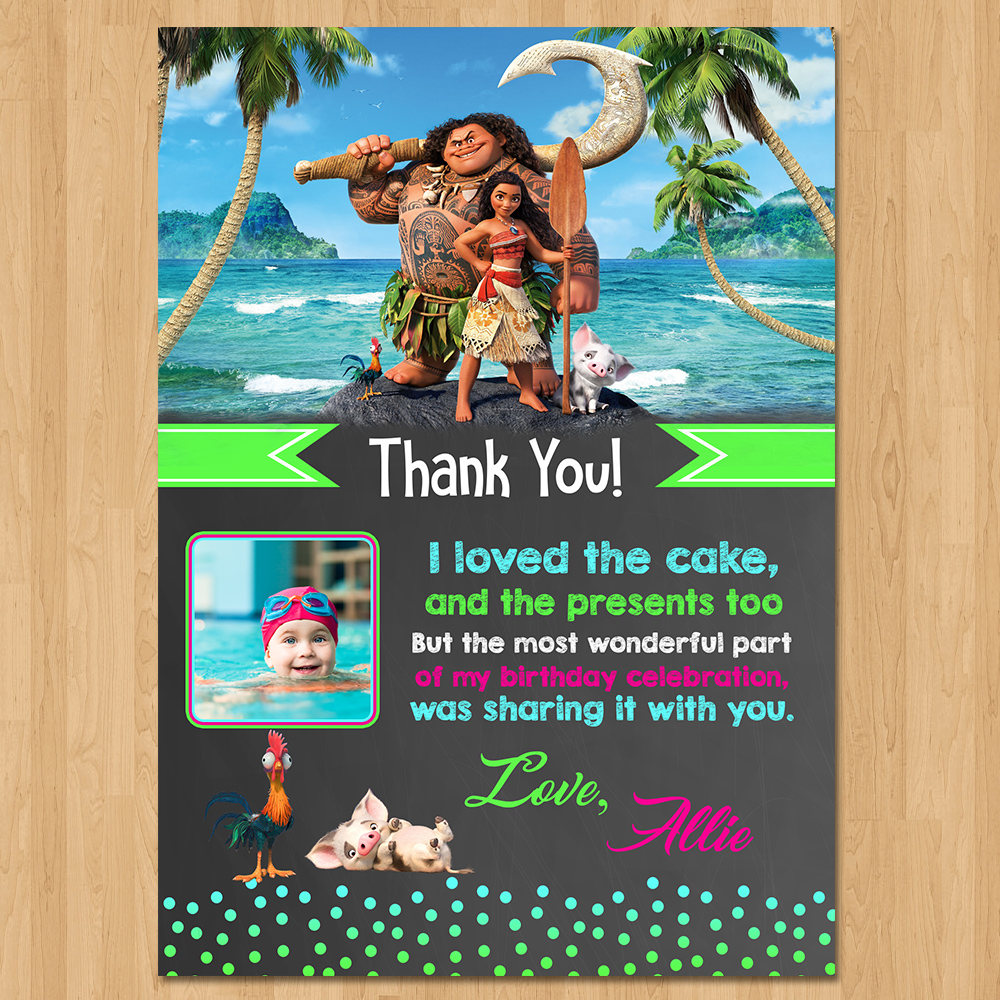 Moana Thank You Card Chalkboard Pink Moana Birthday Party - Etsy