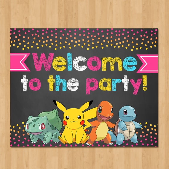 Pokemon Welcome To The Party Sign Chalkboard Pink Yellow Etsy - roblox project pokemon bannet