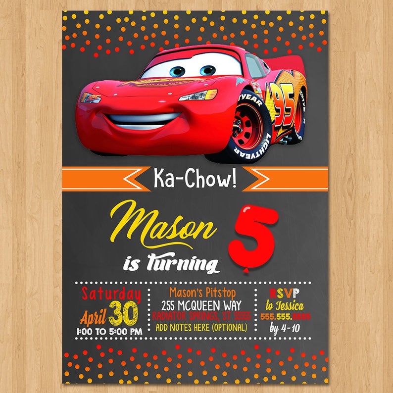 Disney Cars Invite Chalkboard Red Orange Cars Birthday Etsy