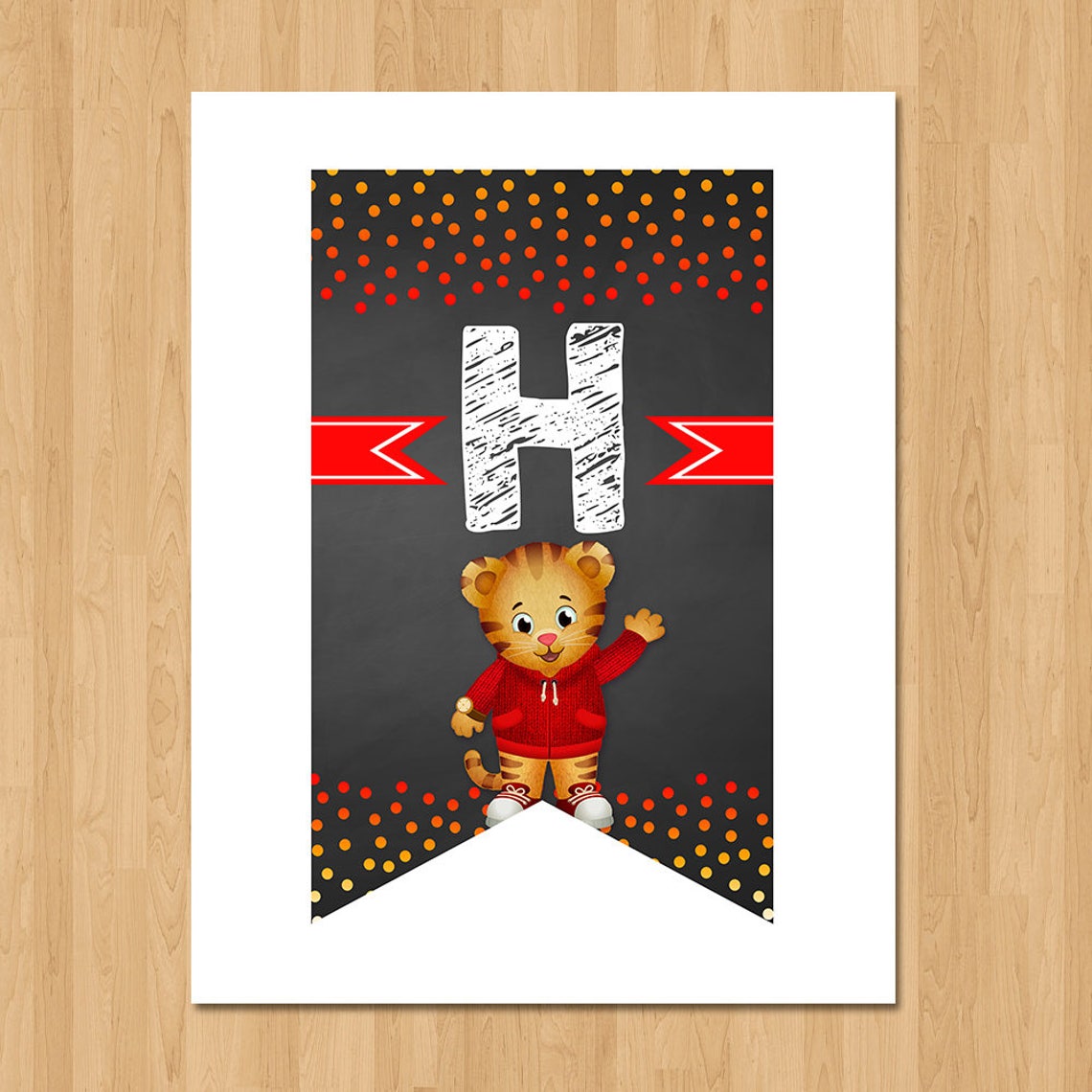 Daniel Tiger Happy Birthday Banner Chalkboard Orange &amp; Red | Etsy
