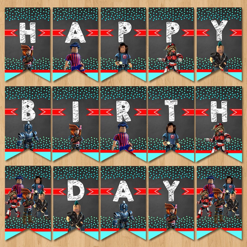 Roblox Happy Birthday Banner Chalkboard Roblox Birthday Banner Roblox Party Decor Roblox Party Bunting Roblox Printable Sign 100726 - 