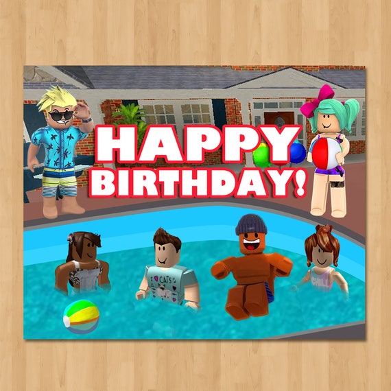 Roblox Pool Party Happy Birthday Sign Pool Party Roblox Etsy - roblox pool