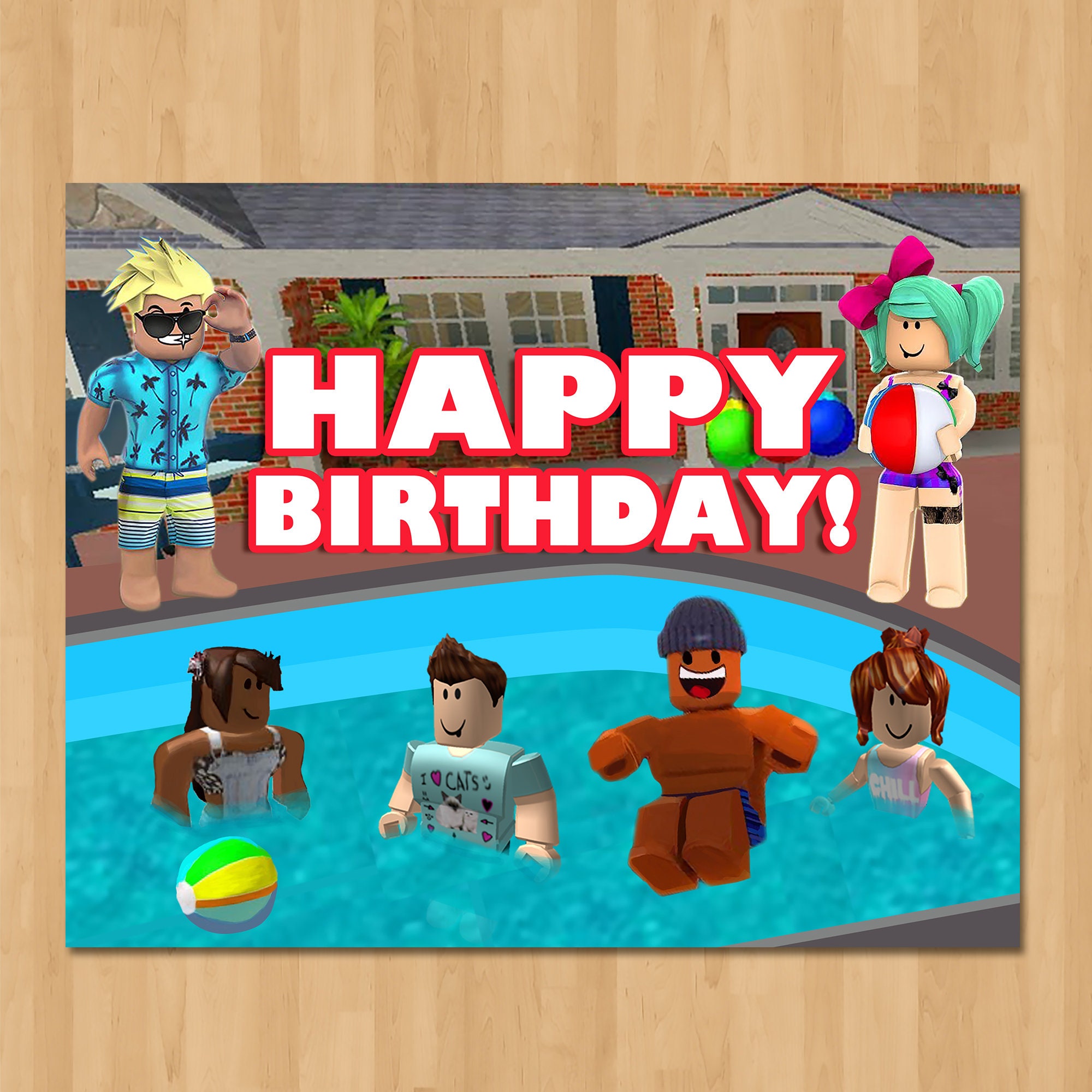 Roblox Pool Party Happy Birthday Sign Pool Party Roblox Etsy - birthday party roblox