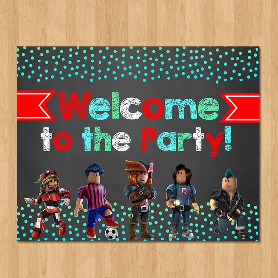 Roblox Welcome Party Sign Chalkboard Roblox Birthday Banner Etsy - roblox birthday invitation roblox invitations roblox party etsy