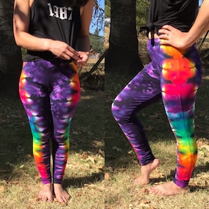 Rainbow Tie Dye Leggings • Women&#39;s XS-3X with or without Pockets • Athletic Yoga Hippie Chakra Festival Lounge Pants